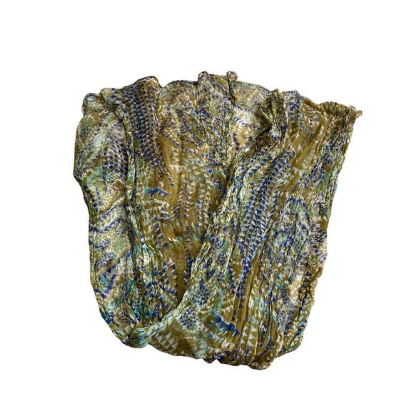 Womens Sheer Rectangle Scarf Olive Green Blue Lightweight Geometric Corpcore - Picture 3 of 6